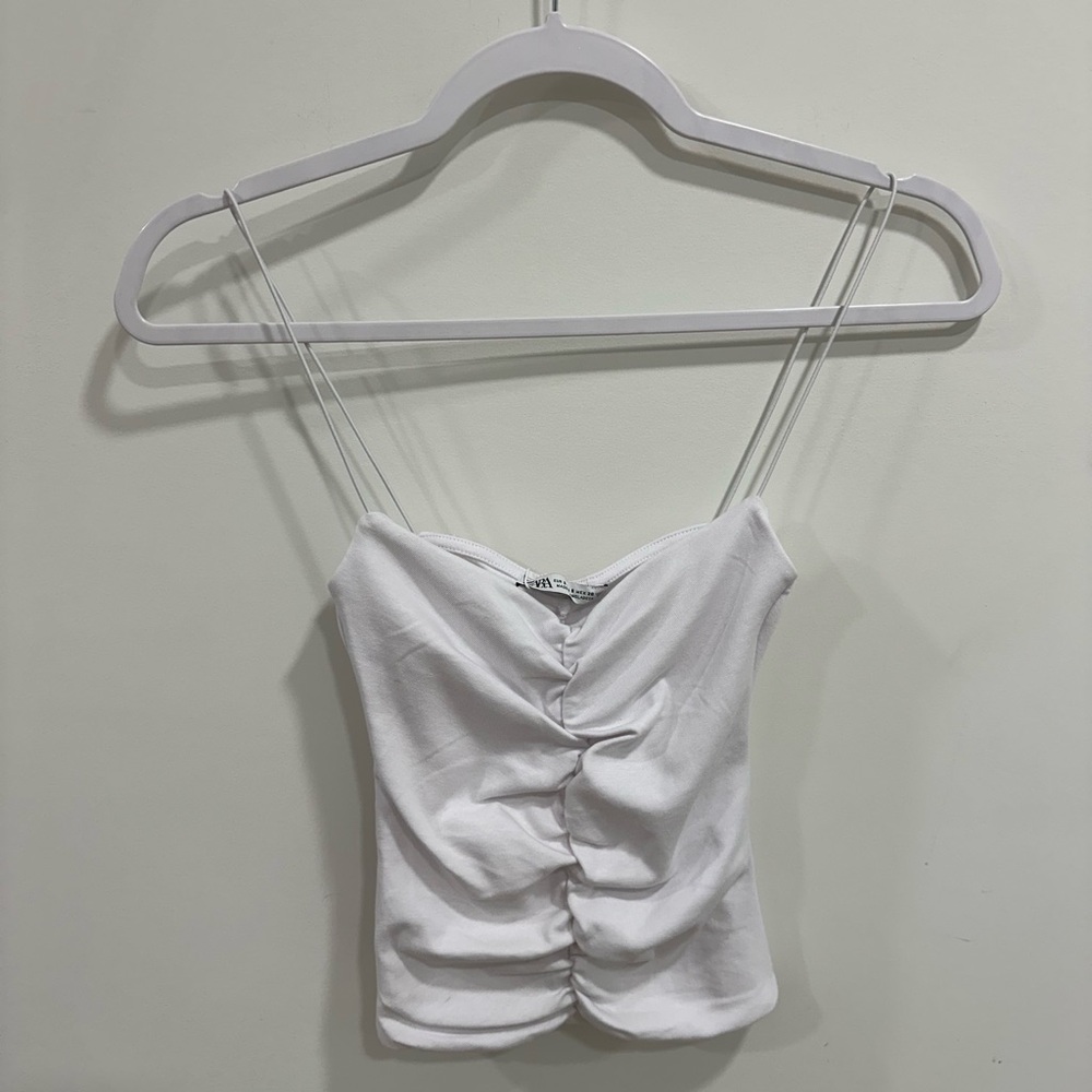 Zara White Rutched Center Tank